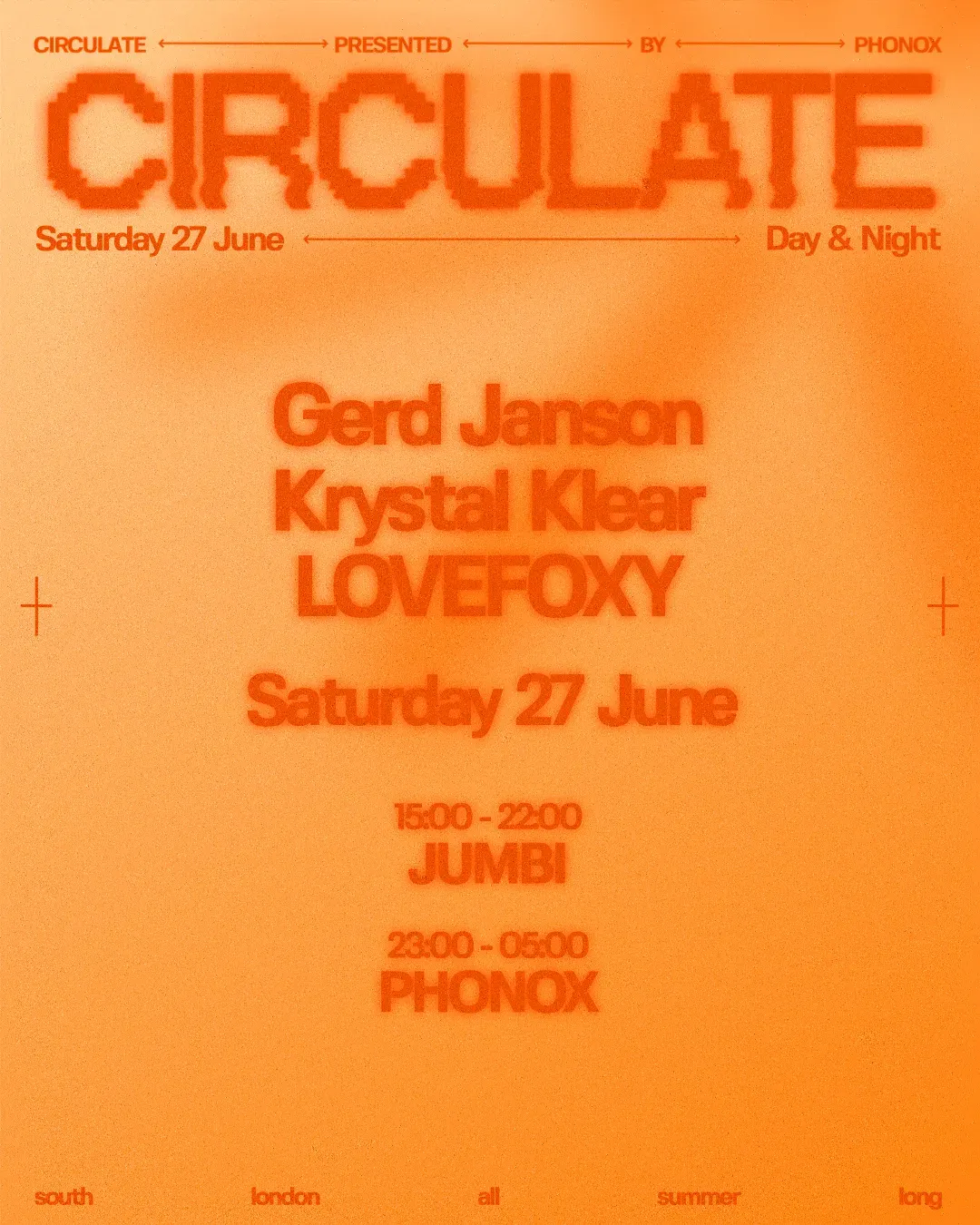 Jumbi Day Party: CIRCULATE with Gerd Janson, LOVEFOXY + Phonox afterparty event poster