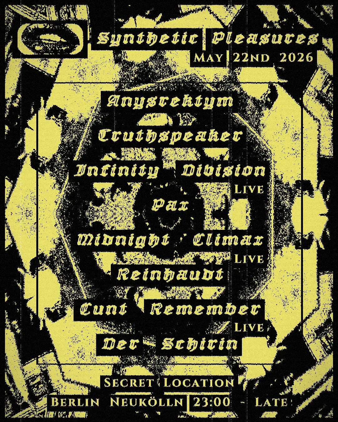 Synthetic Pleasures: Anysrektym, truthspeaker, Infinity Division, Pax, Reinhaudt, + more event poster