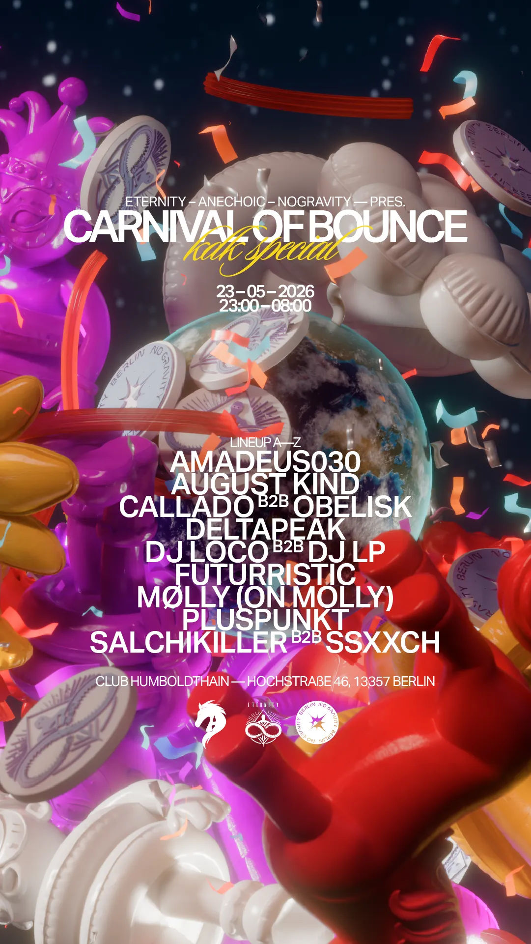 CARNIVAL OF BOUNCE - with ETERNITY, ANECHOIC, NOGRAVITY event poster