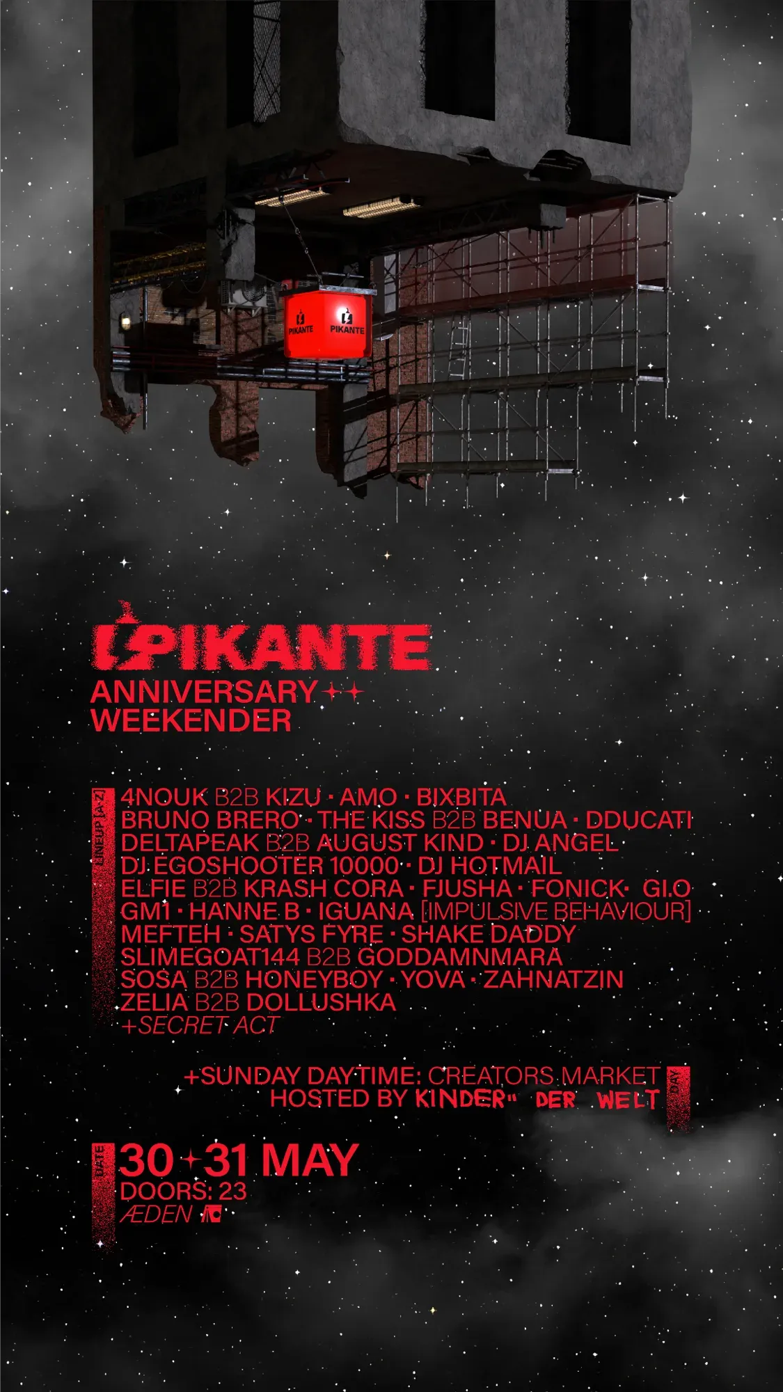 Pikante [31 HOURS] + SUNDAY openair KDW market [2 floors + garden] event poster