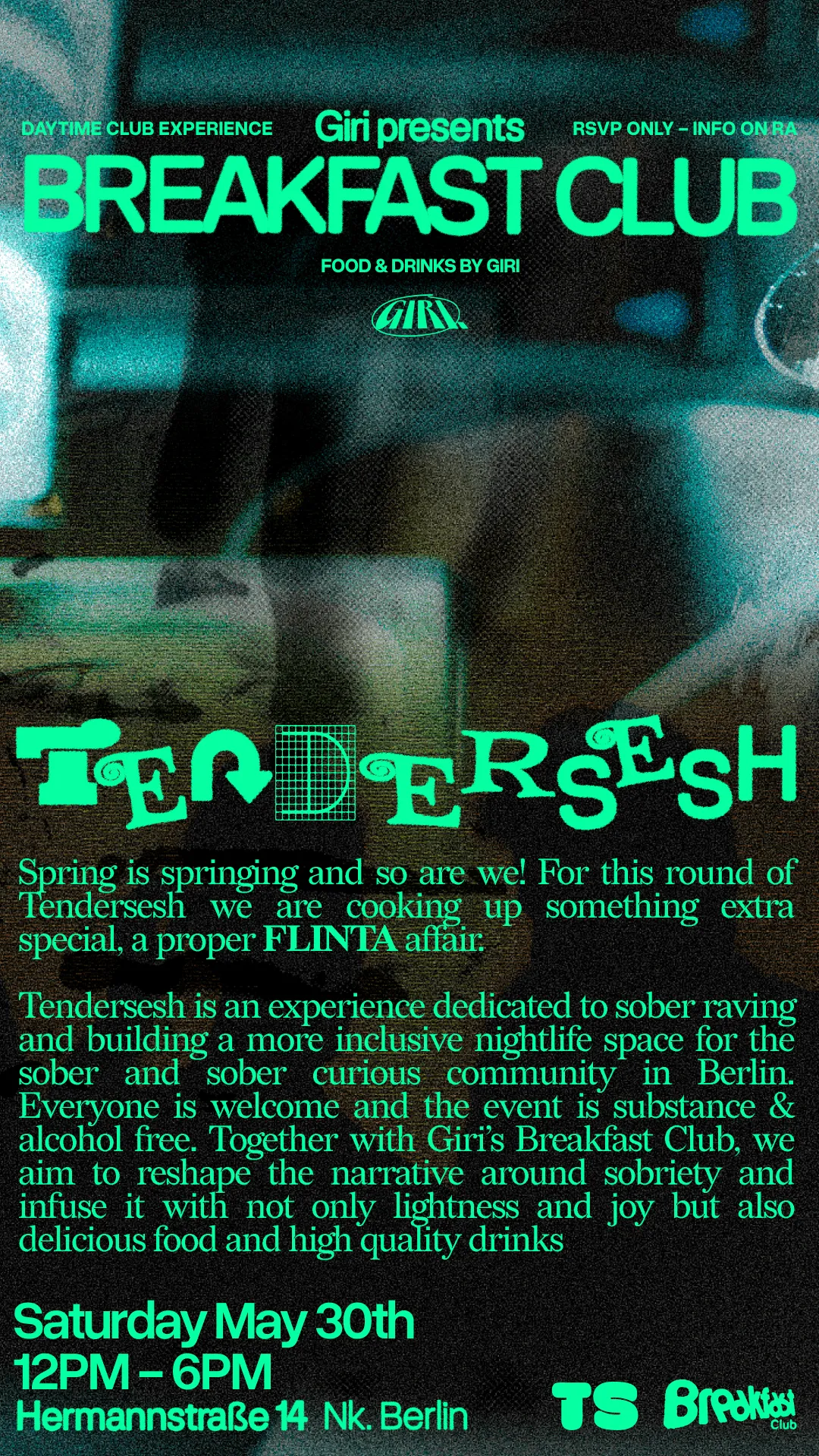 Breakfast Club x Tendersesh event poster