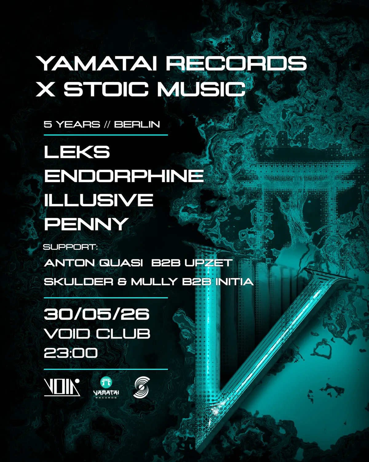Stoic Music x Yamatai Records with Leks, Endorphine, illusive, Penny, Initia, Skulder & Mully event poster