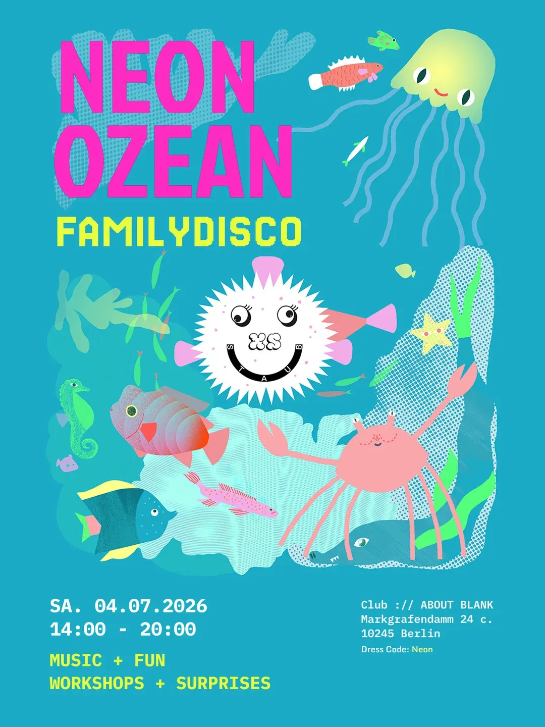 STAUB XS_Familydisco_Neon Ozean event poster