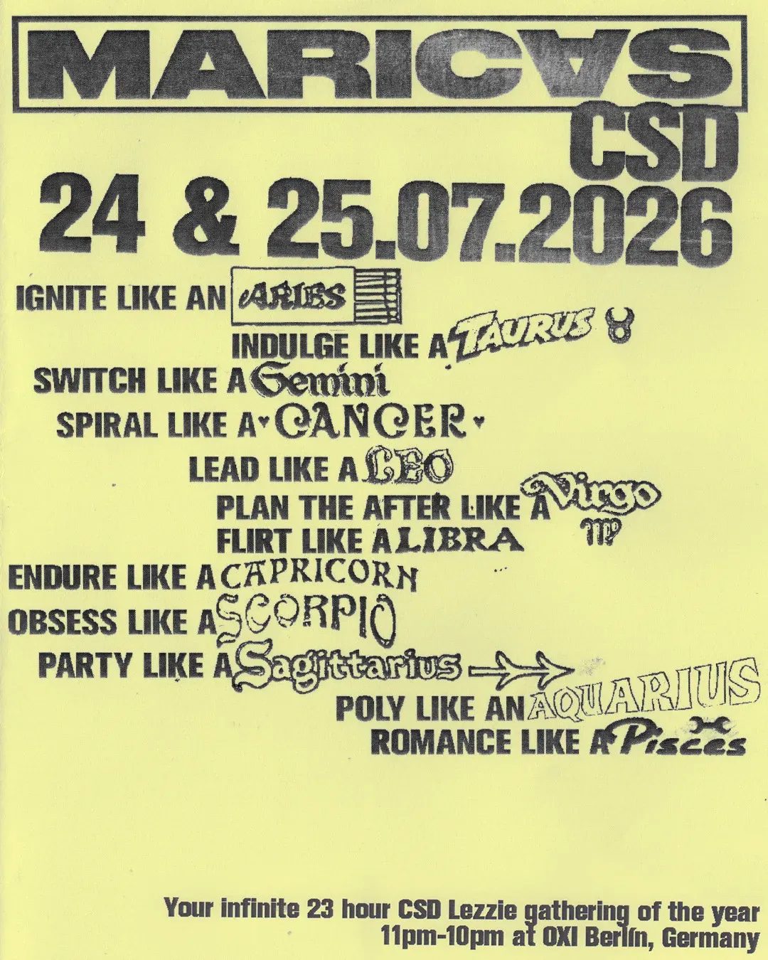 MARICAS CSD [23 HOURS - OPEN AIR + INDOOR] event poster