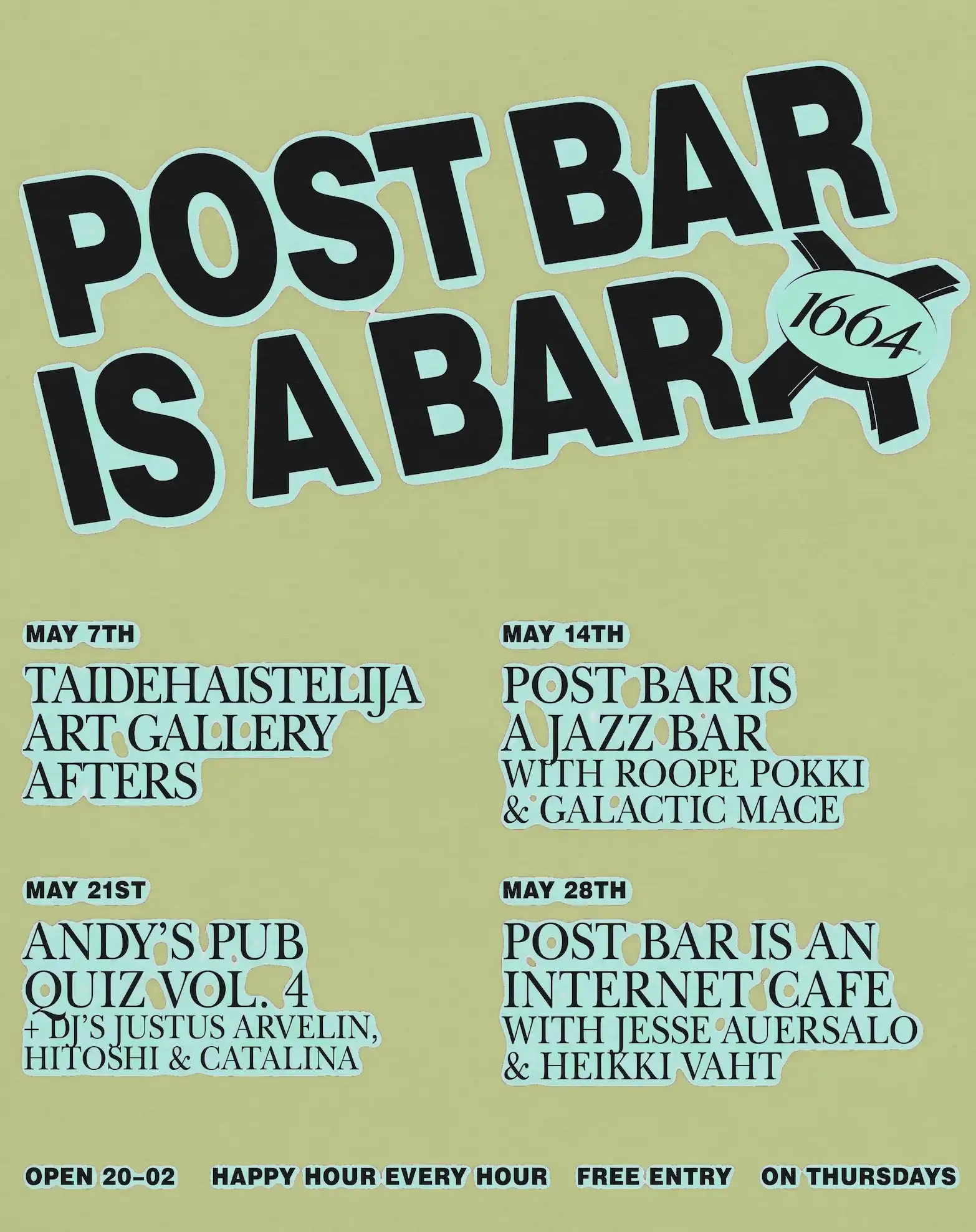 Post Bar Is a Bar — Andy's Pub Quiz Vol. 4 + DJ's Justus Arvelin, HiToshi & Catalina event poster