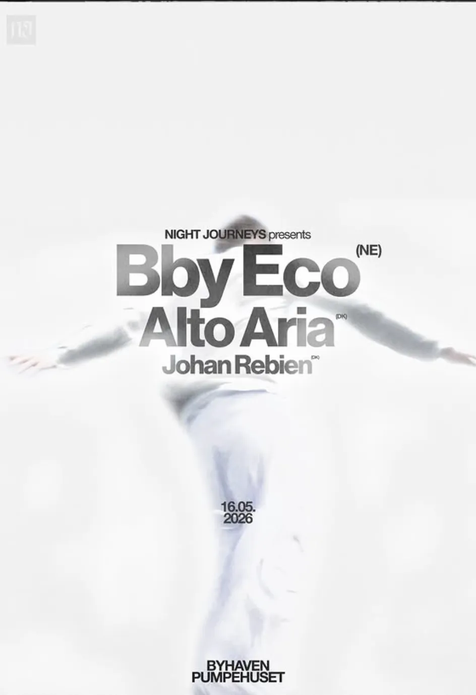 NJ presents: Bby Eco, Alto Aria, Johan Rebien event poster