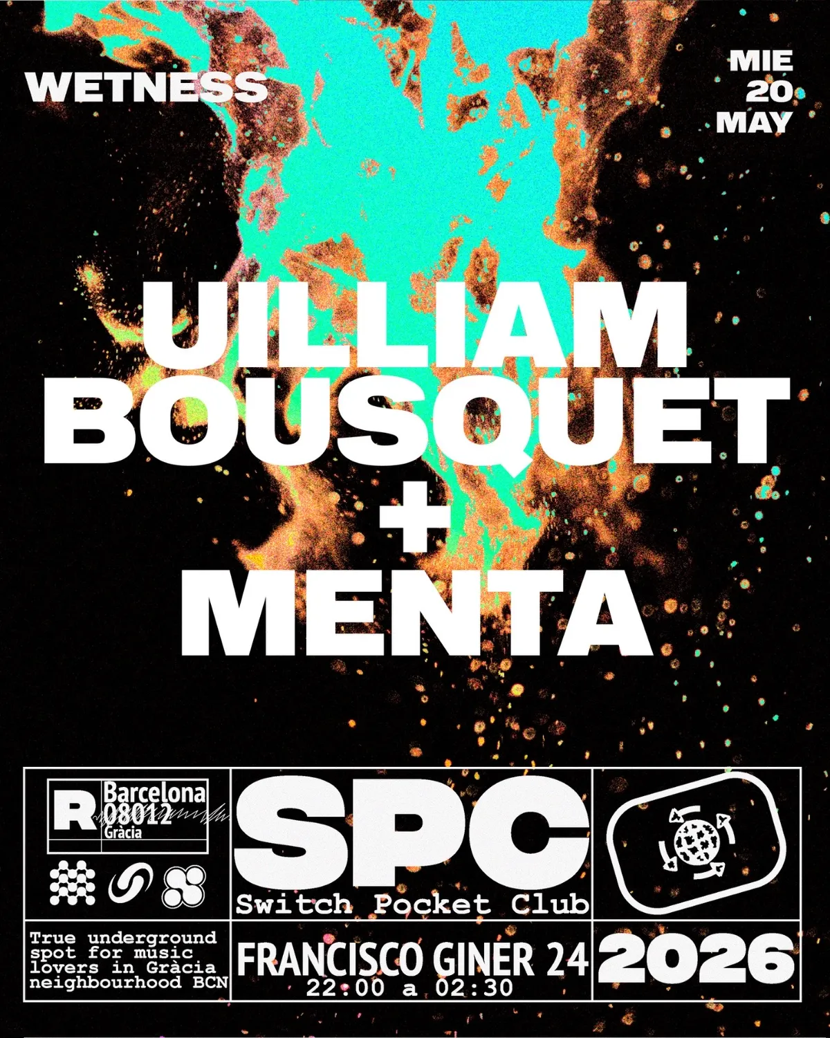 Wetness: Uilliam Bousquet, MENTA event poster