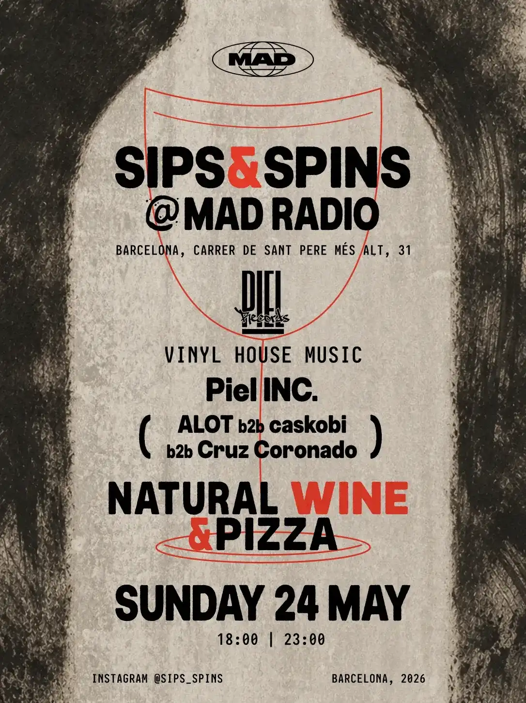 Sips&Spins x Mad Radio event poster