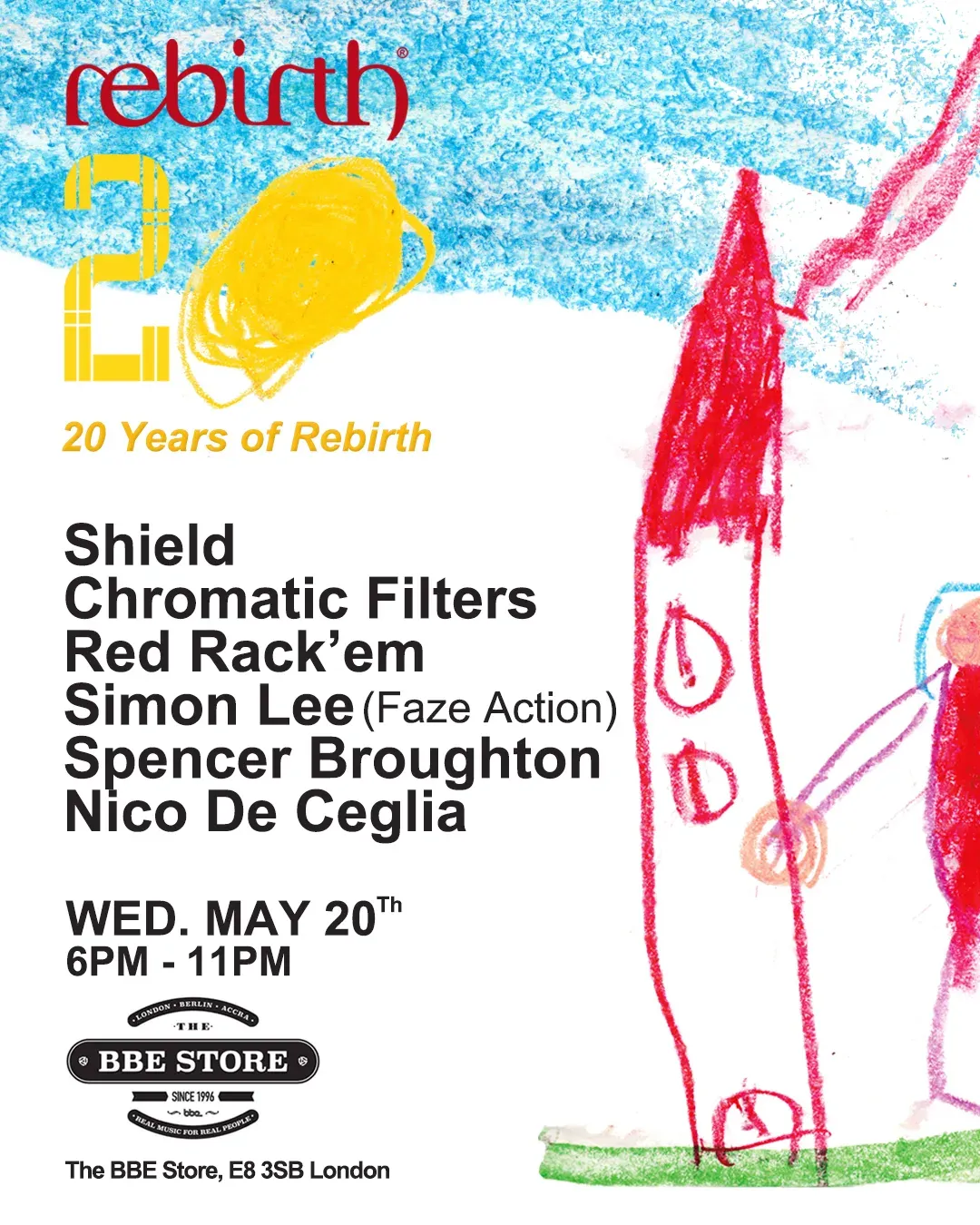 20 Years of Rebirth Records event poster