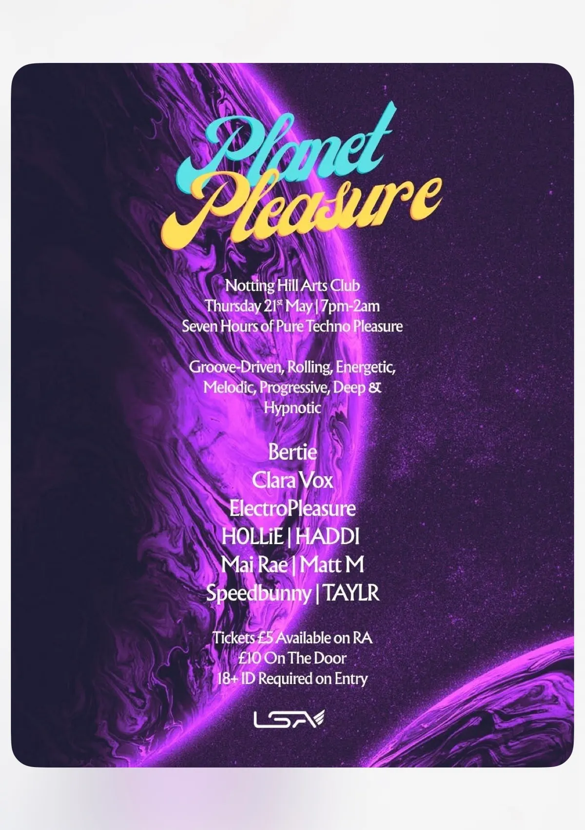Planet Pleasure Electronic Club Nights event poster