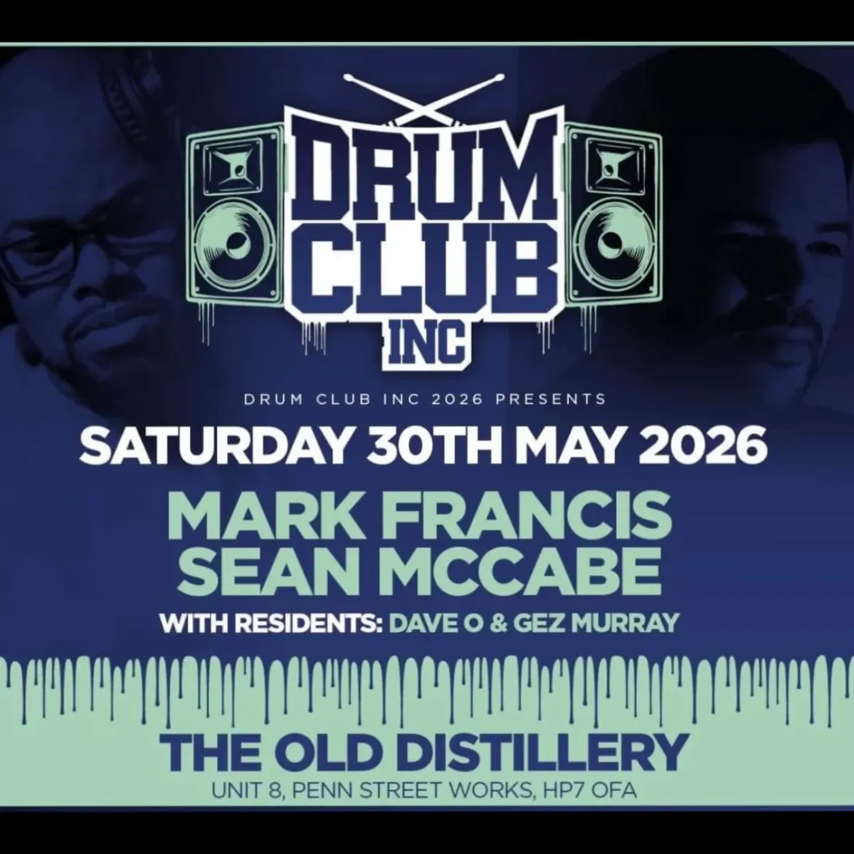 Drum Club Inc with guests Mark Francis & Sean McCabe event poster