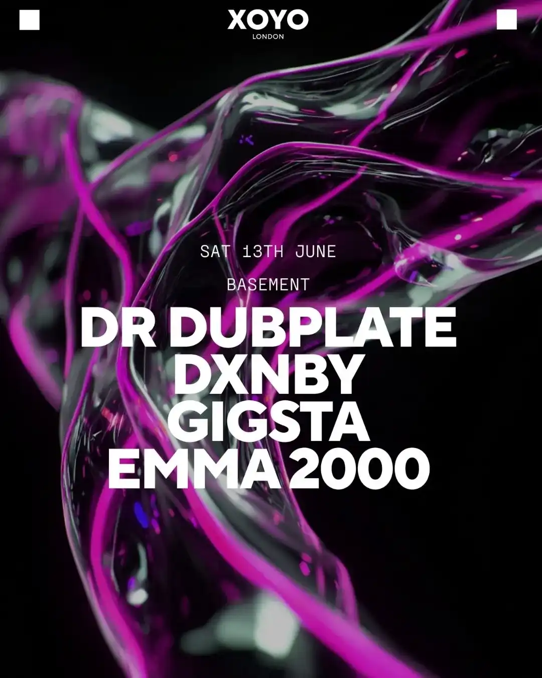 Dr Dubplate, DXNBY, Gigsta & Emma 2000 event poster