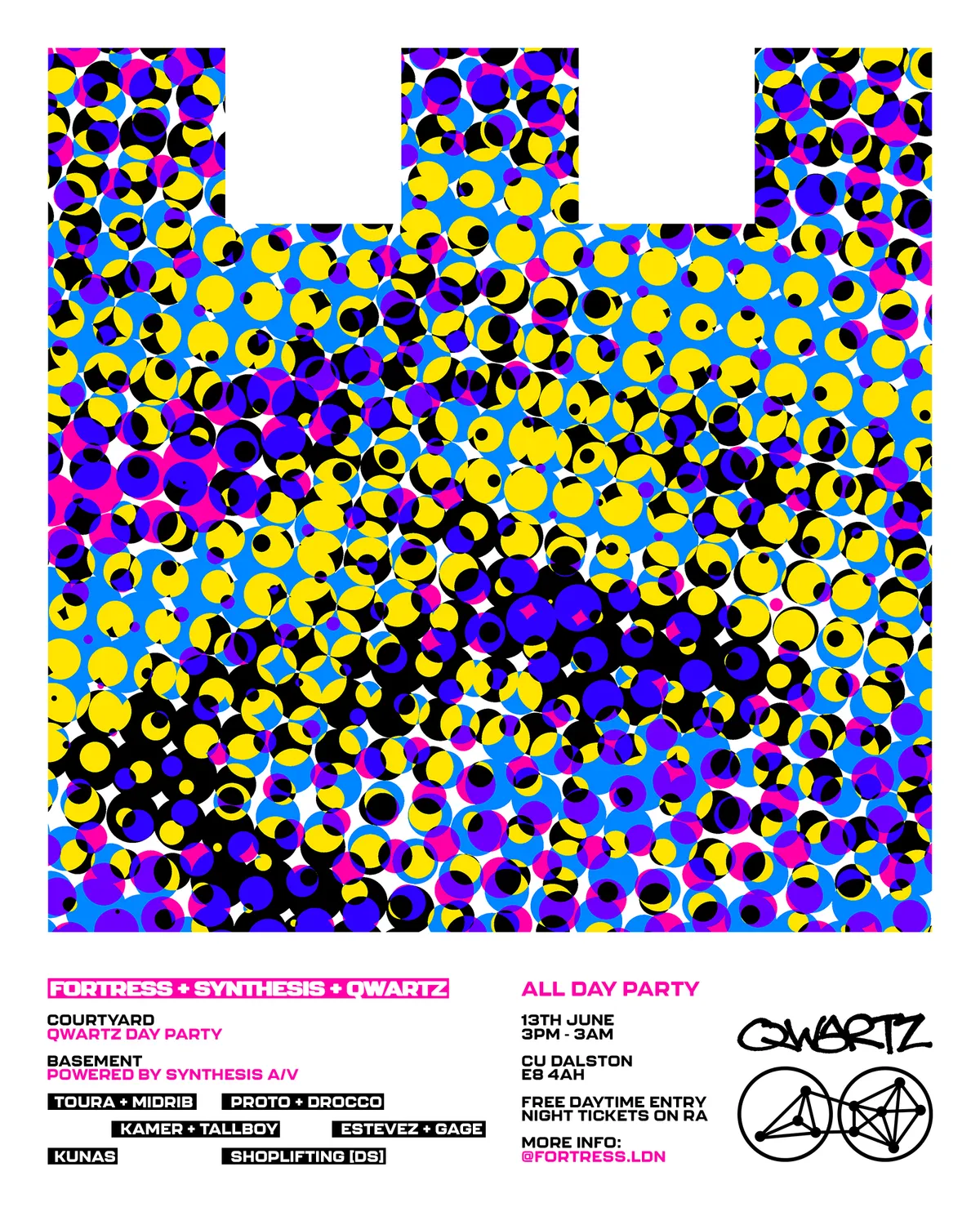 FORTRESS + SYNTHESIS + QWARTZ: ALL DAY PARTY event poster
