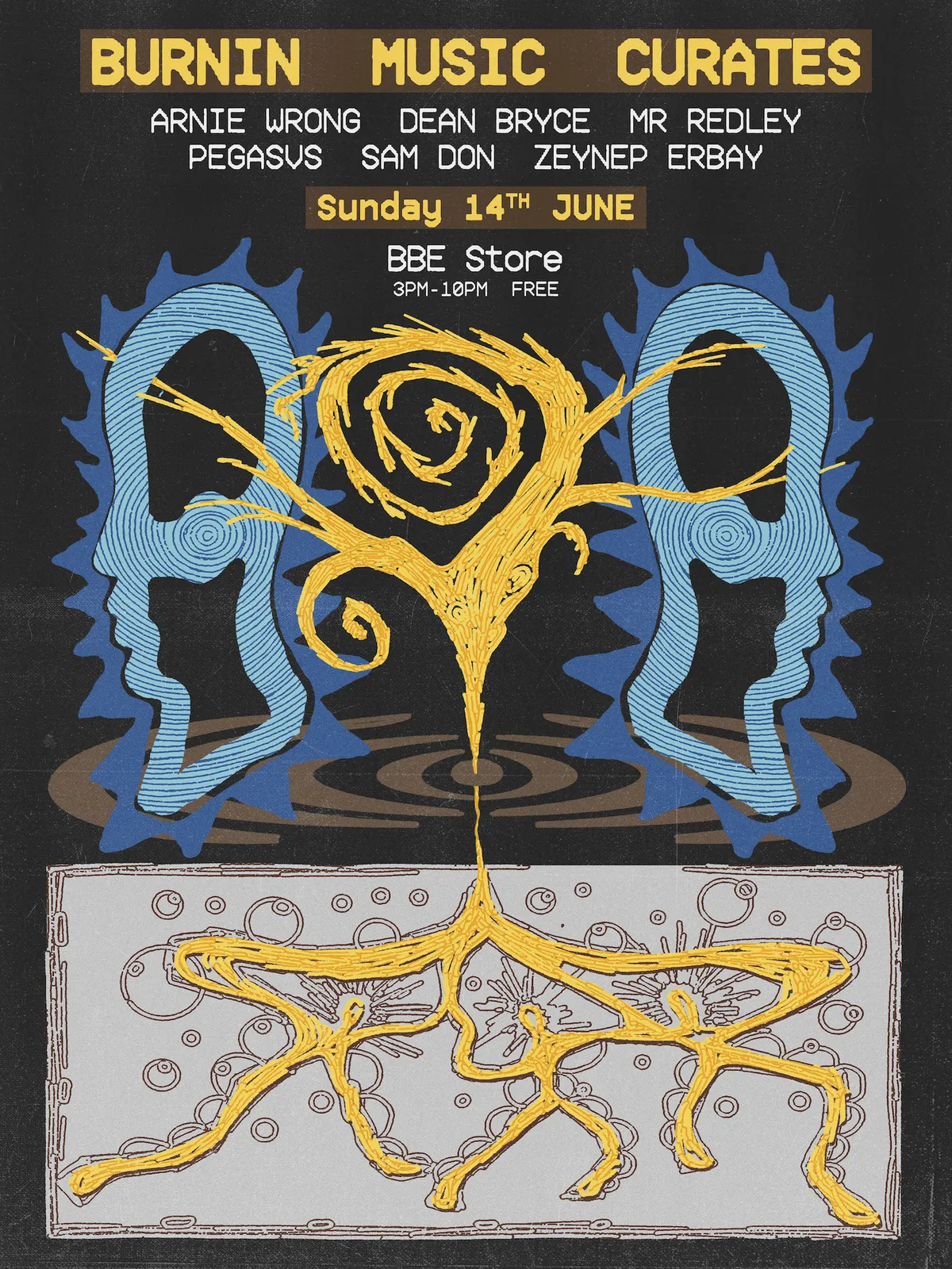 Burnin Music Curates event poster