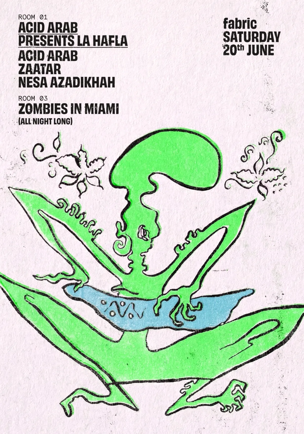 fabric: Acid Arab, Zombies In Miami, Zaatar, Nesa Azadikhah event poster
