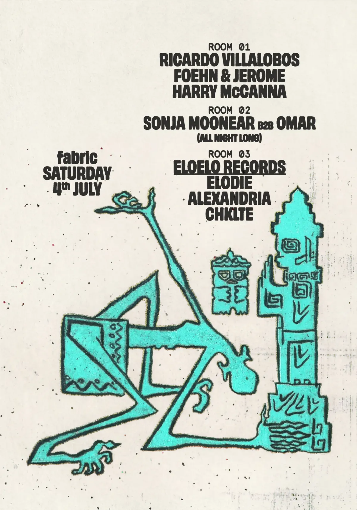 fabric: Ricardo Villalobos, Sonja Moonear B2B Omar, Foehn & Jerome, Harry McCanna event poster