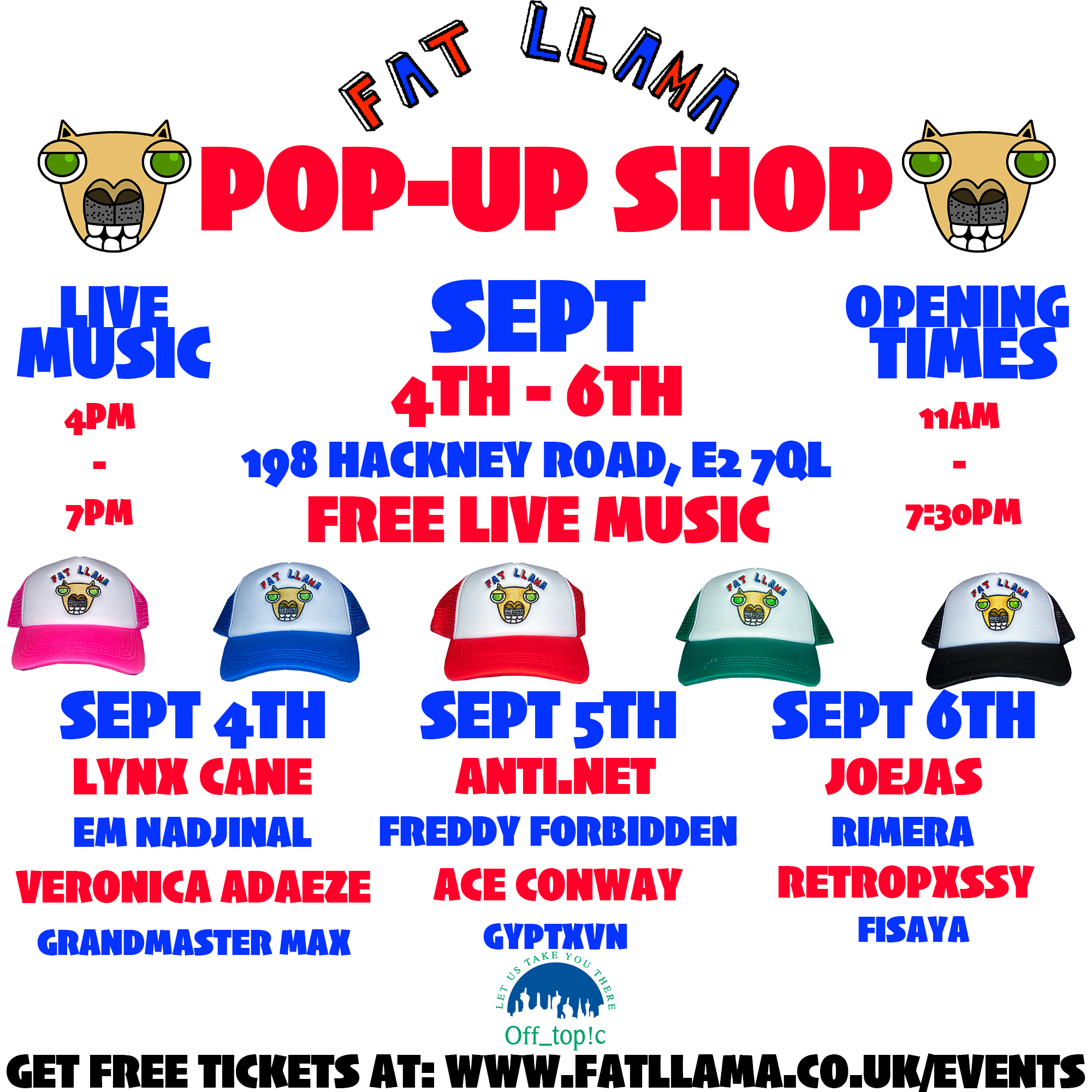 FAT LLAMA POP-UP SHOP 2026 event poster