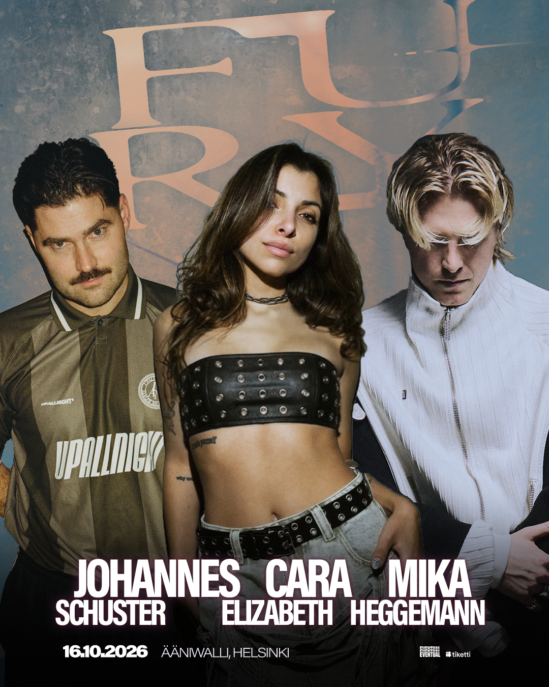 Club Fury: Cara Elizabeth, Johannes Schuster, Mika Heggemann event poster