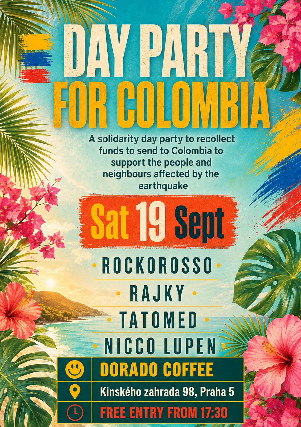 DAY PARTY FOR COLOMBIA event poster