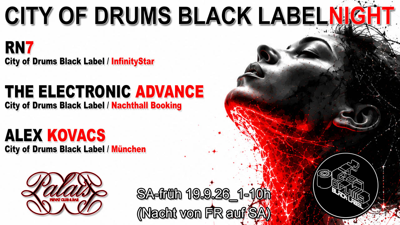 CITY OF DRUMS BLACK LABEL NIGHT event poster