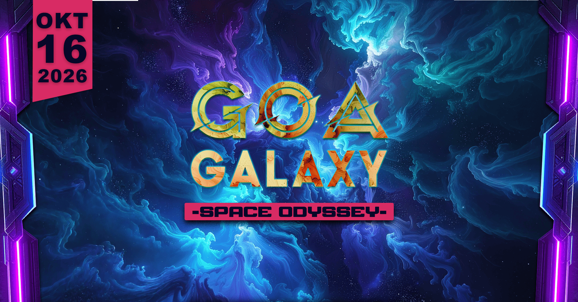 Goa Galaxy - Space Odyssey with DJinges Khan, Dropnik, FloorQuix uvm event poster