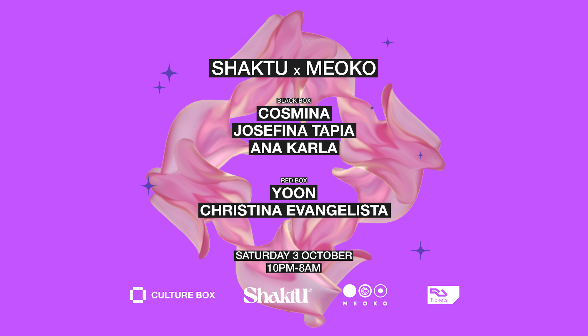 SHAKTU & MEOKO: Cosmina / Josefina Tapia / Ana Karla / Christina Evangelista / YOON event poster