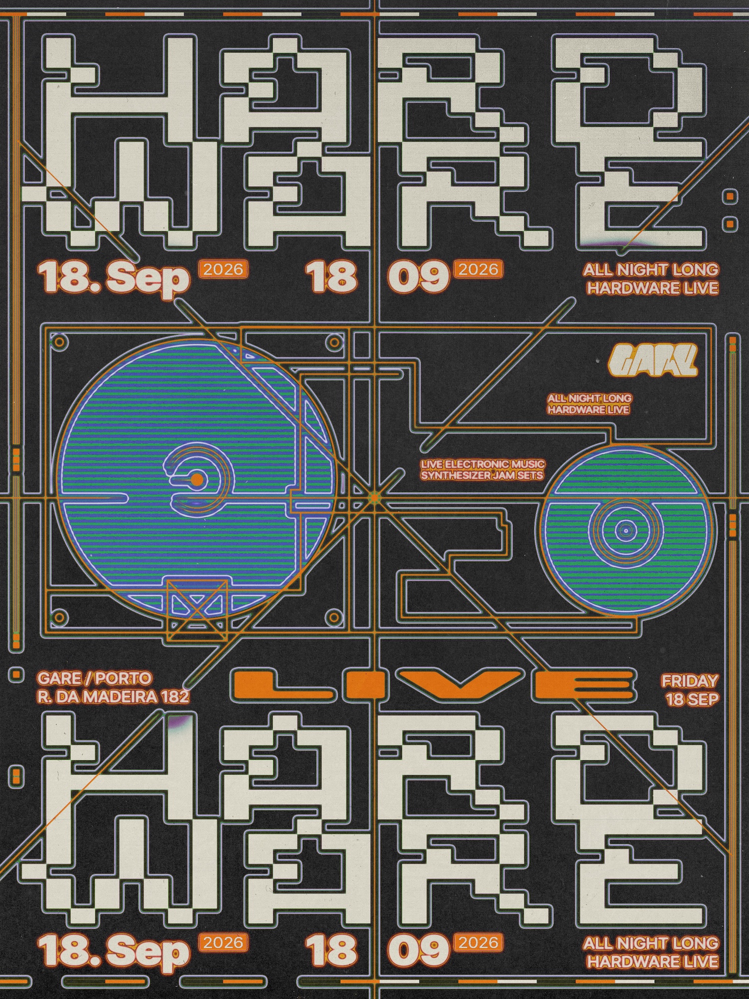 Hardware [live] - all night long event poster