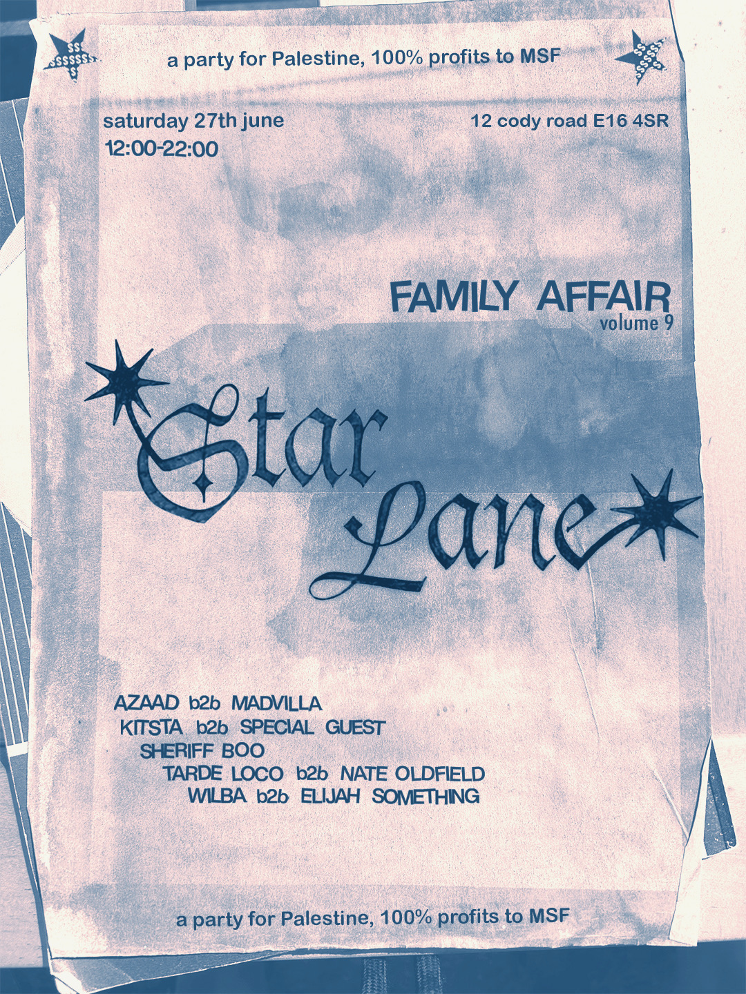 family affair day party for palestine with MADVILLA, AZAAD, Tarde Loco, Wilba, Kitsta event poster