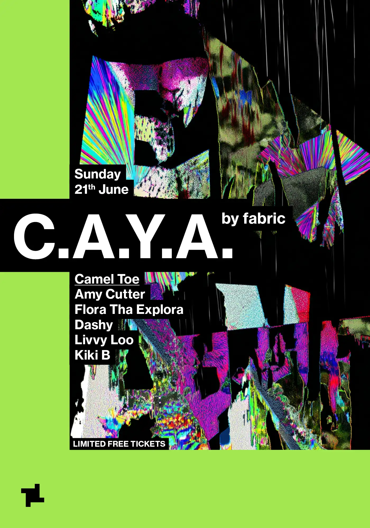 CAYA by fabric: Camel Toe - Amy Cutter, FLORA THA EXPLORA, DASHY, Livvy, Loo Kiki B event poster