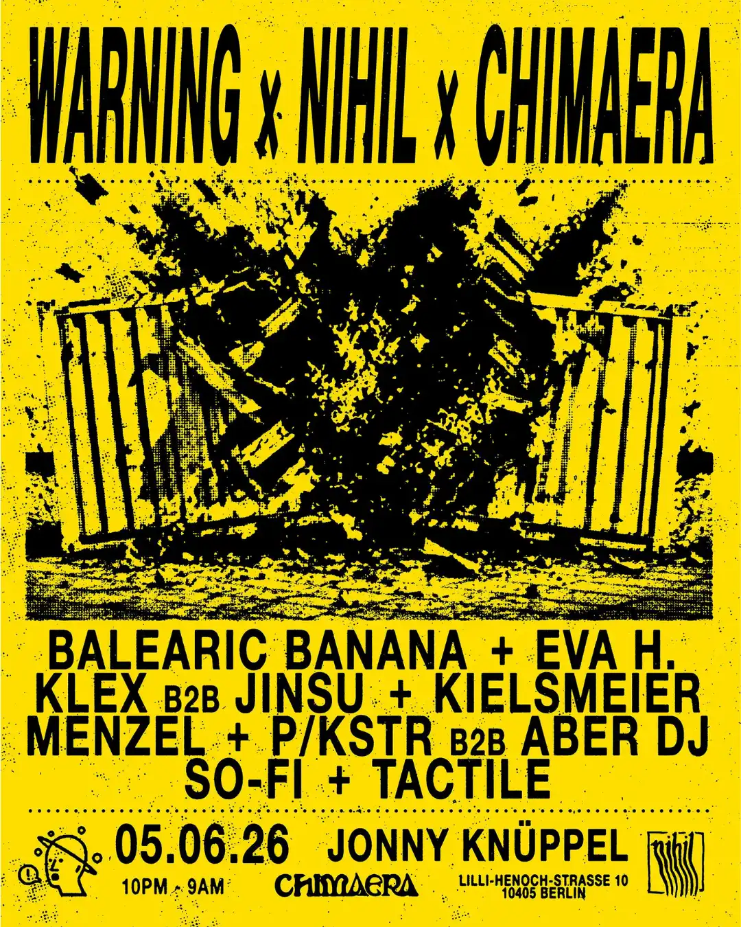 WARNING x NIHIL x CHIMAERA event poster