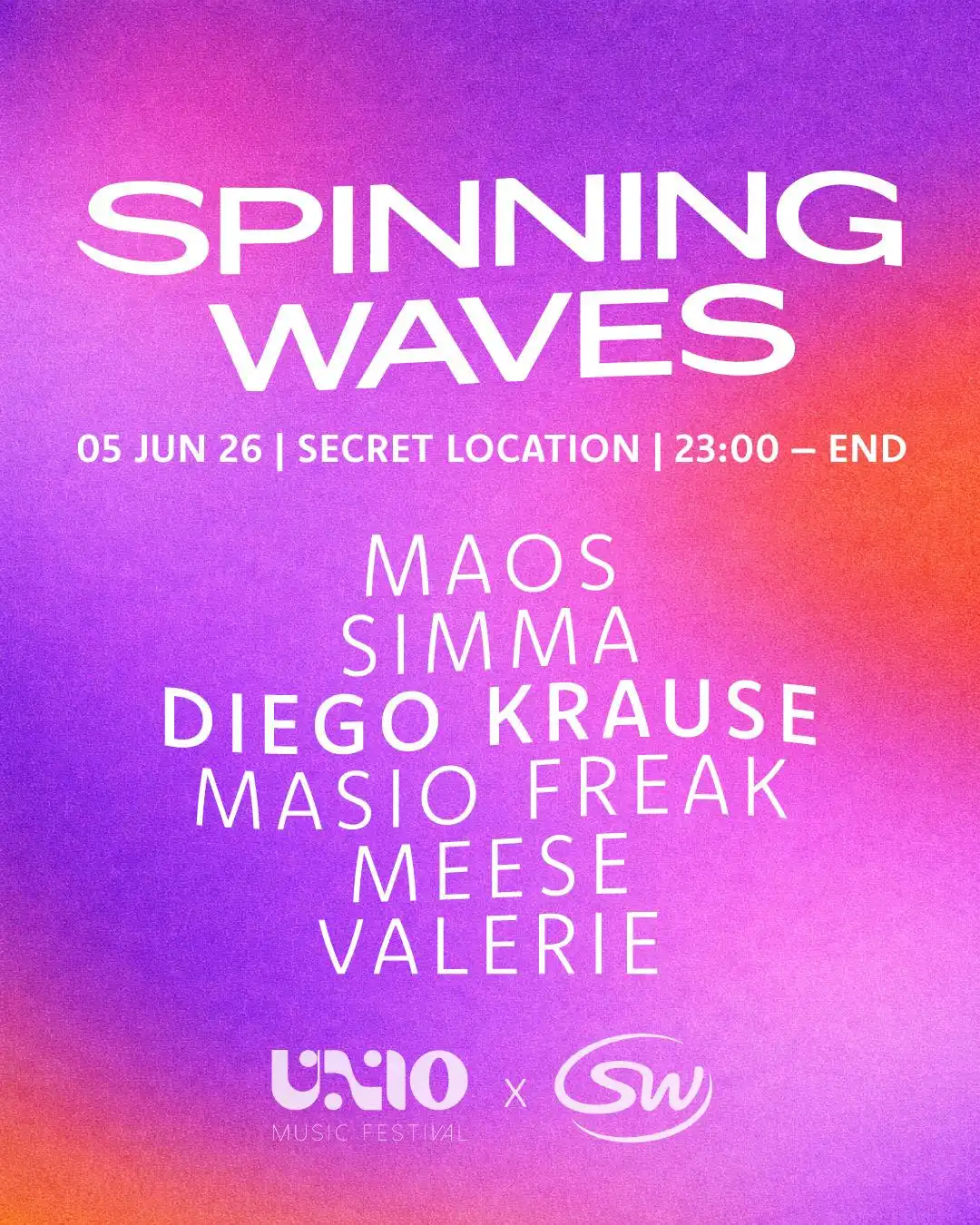 Spinning Waves x UNIO invites Diego Krause event poster