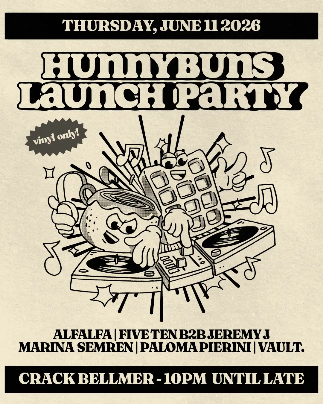 Hunnybuns Launch Party event poster