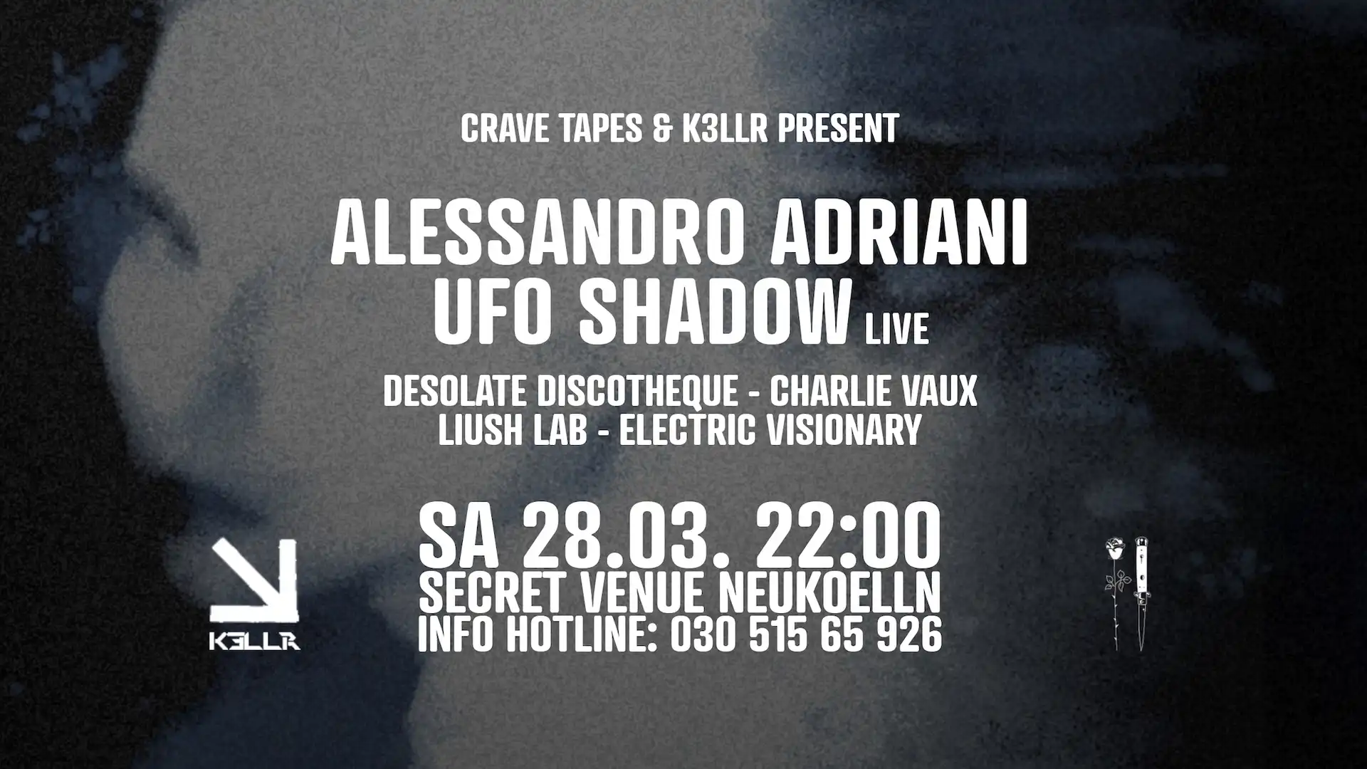 Crave Tapes & K3LLR pres. Alessandro Adriani & Ufo Shadow live event poster