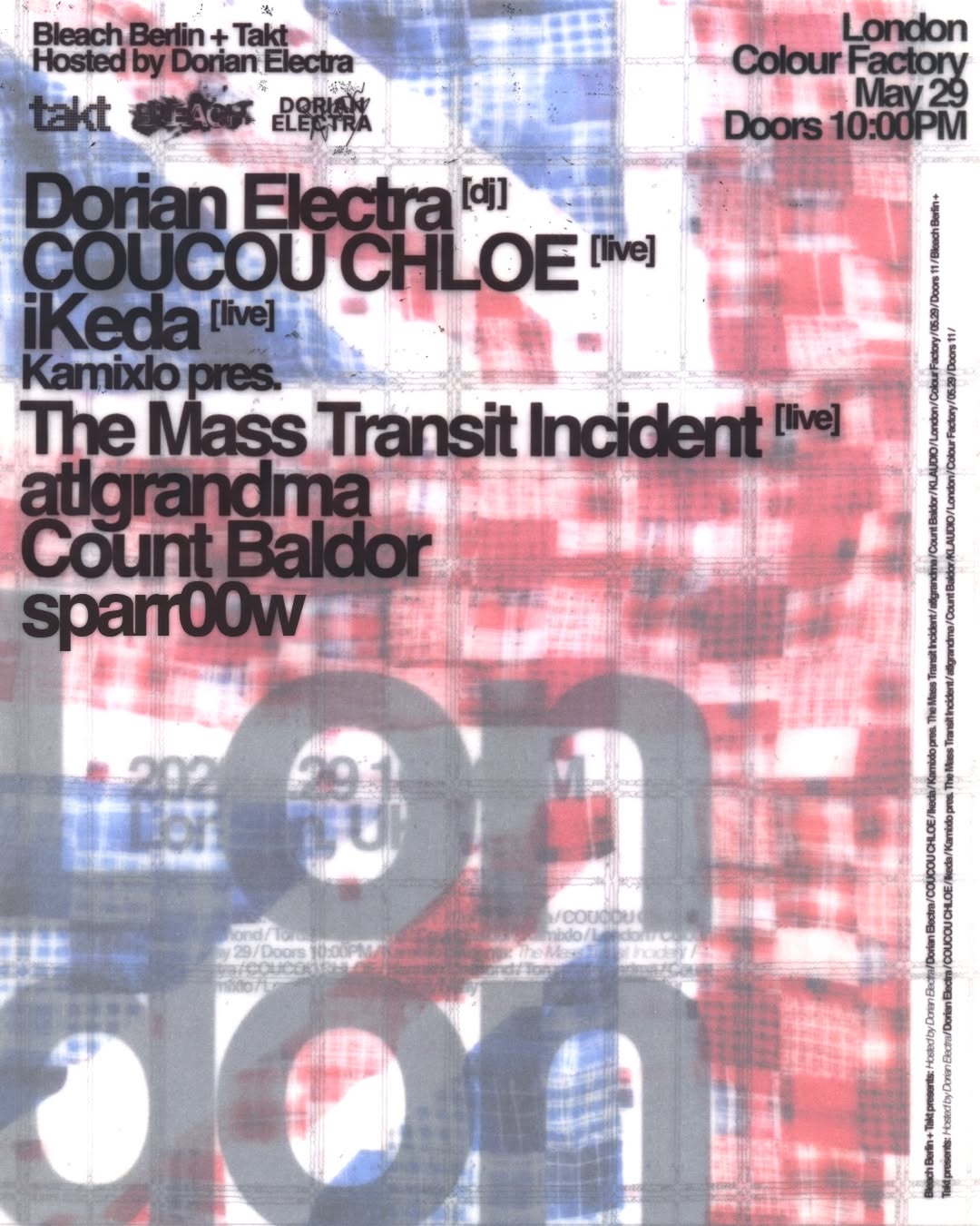 takt x Bleach Berlin presented by Dorian Electra event poster