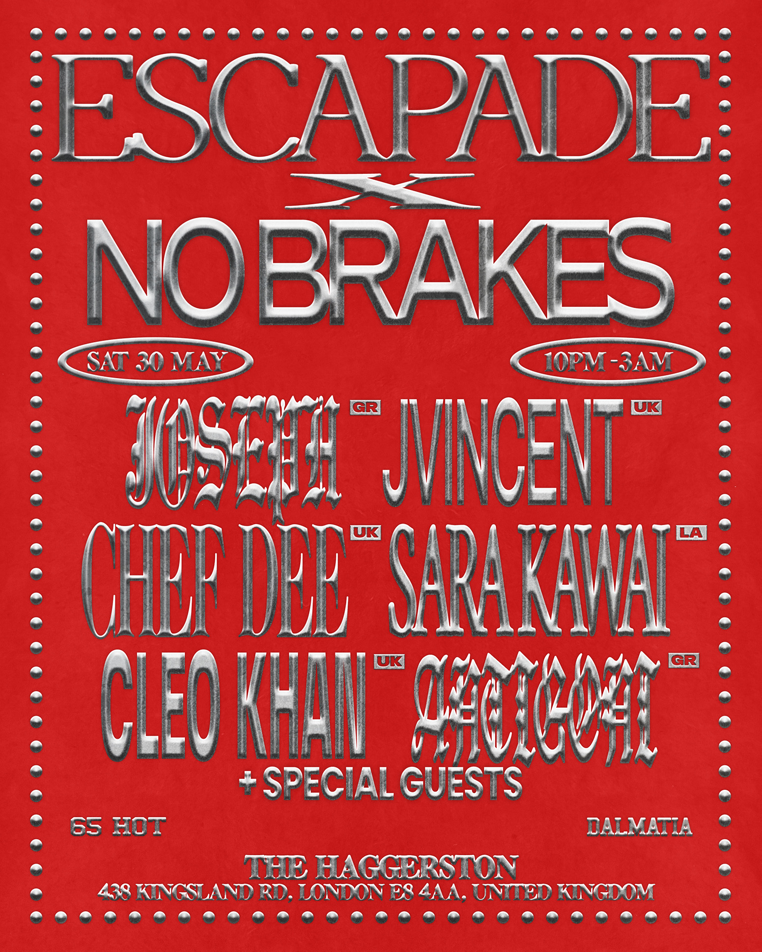 ESCAPADE X NO BRAKES event poster