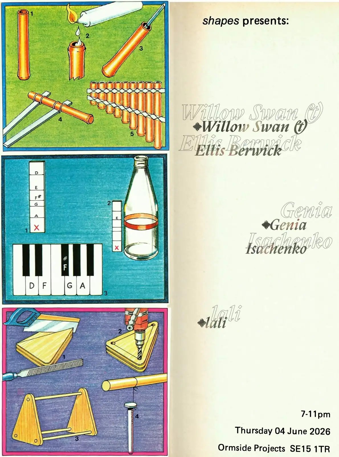 Shapes - Willow Swan & Ellis Berwick, Genia Isachenko, Lali event poster