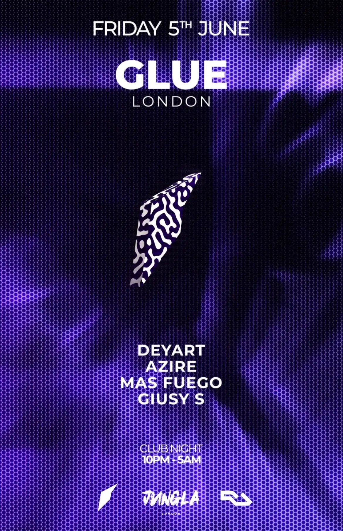 GLUE: Deyart, Azire, Mas Fuego, Giusy S event poster