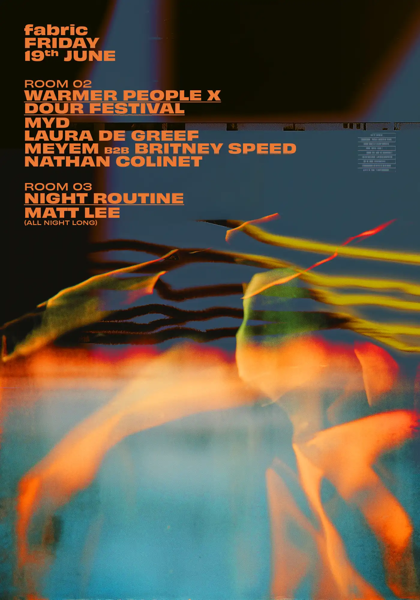 Warmer People x Dour Festival: Myd, Laura De Greef, MEYEM, Britney Speed, Matt Lee event poster