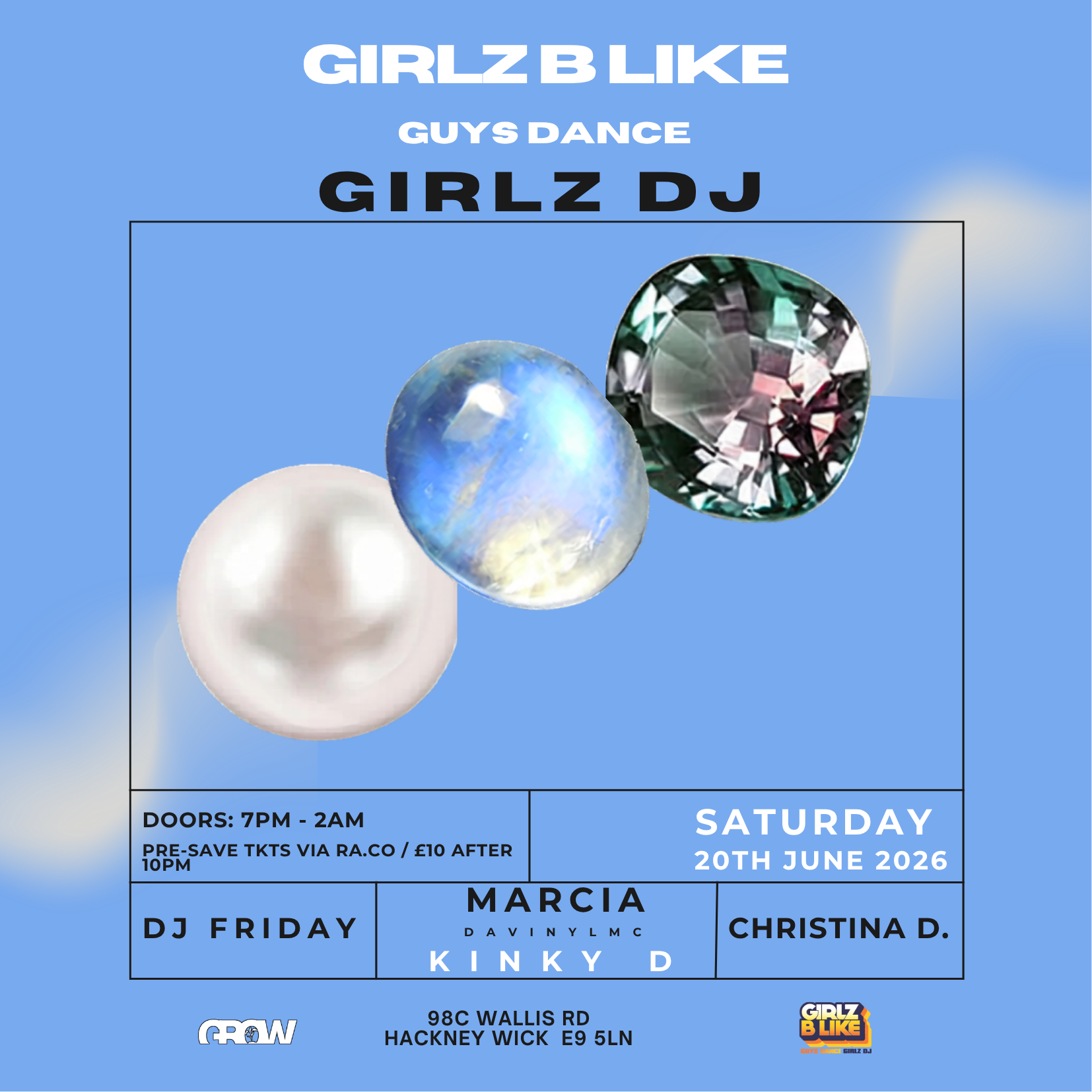 GIRLZ B LIKE: MARCIA DAVINYLMC // KINKY D // DJ FRIDAY // CHRISTINA D event poster