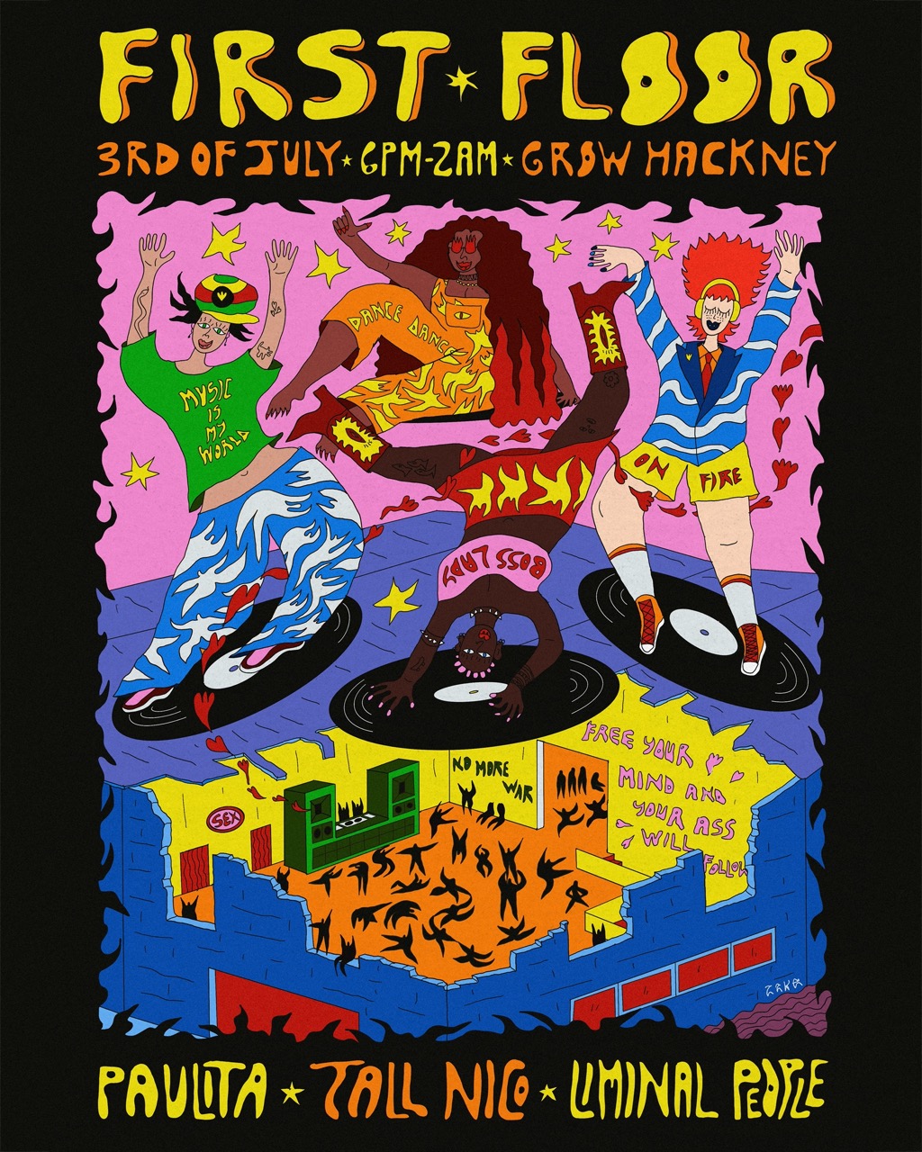 First Floor: Paulita, Liminal People, Tall Nico event poster