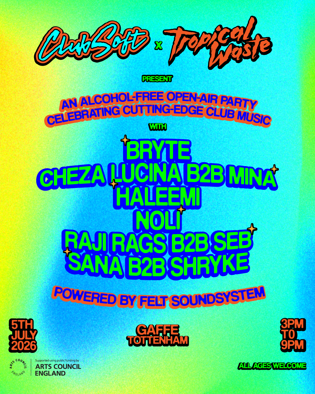 Club Soft x Tropical Waste - An alcohol-free open air party event poster