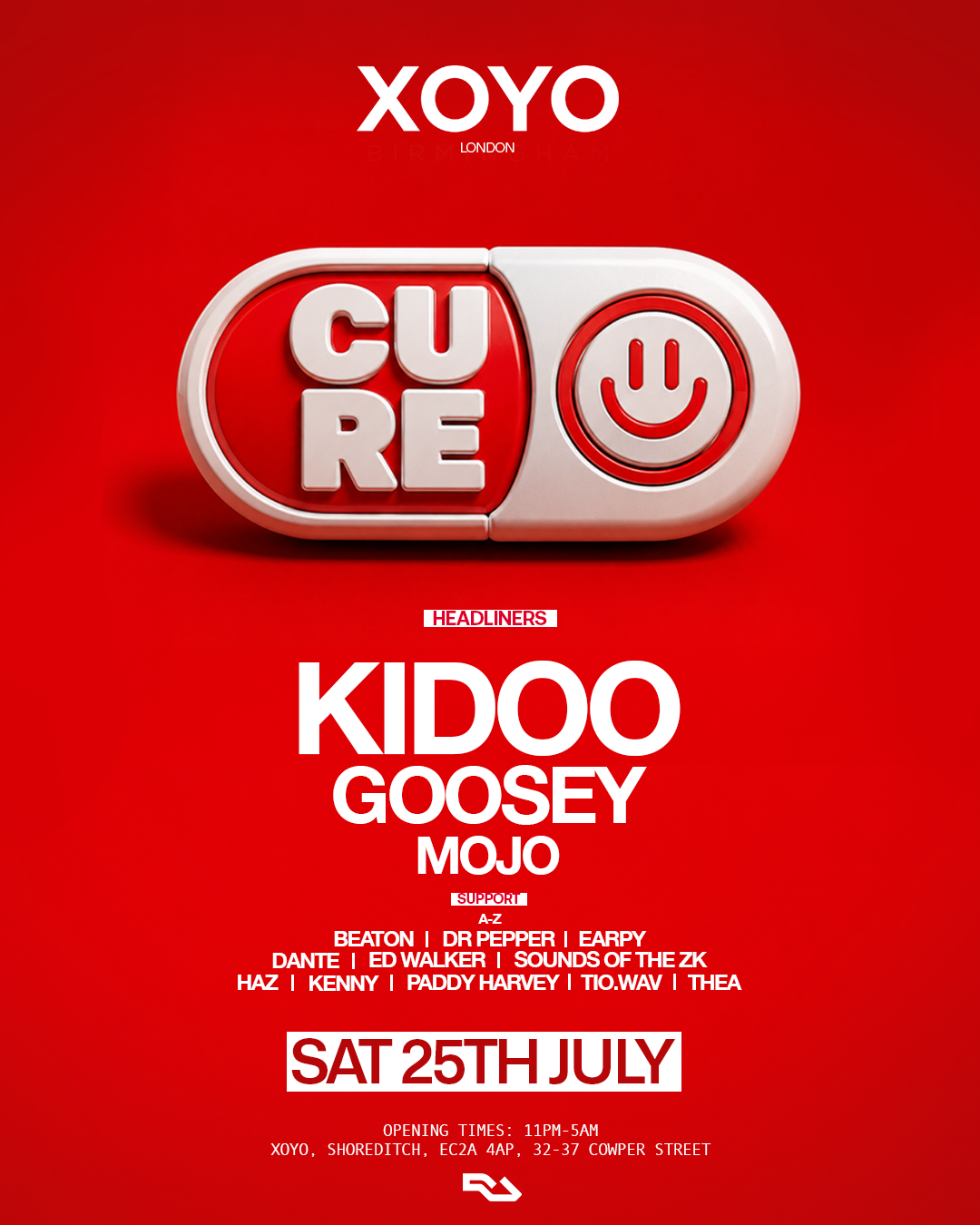 Cure presents: Kidoo, Goosey, Mojo event poster