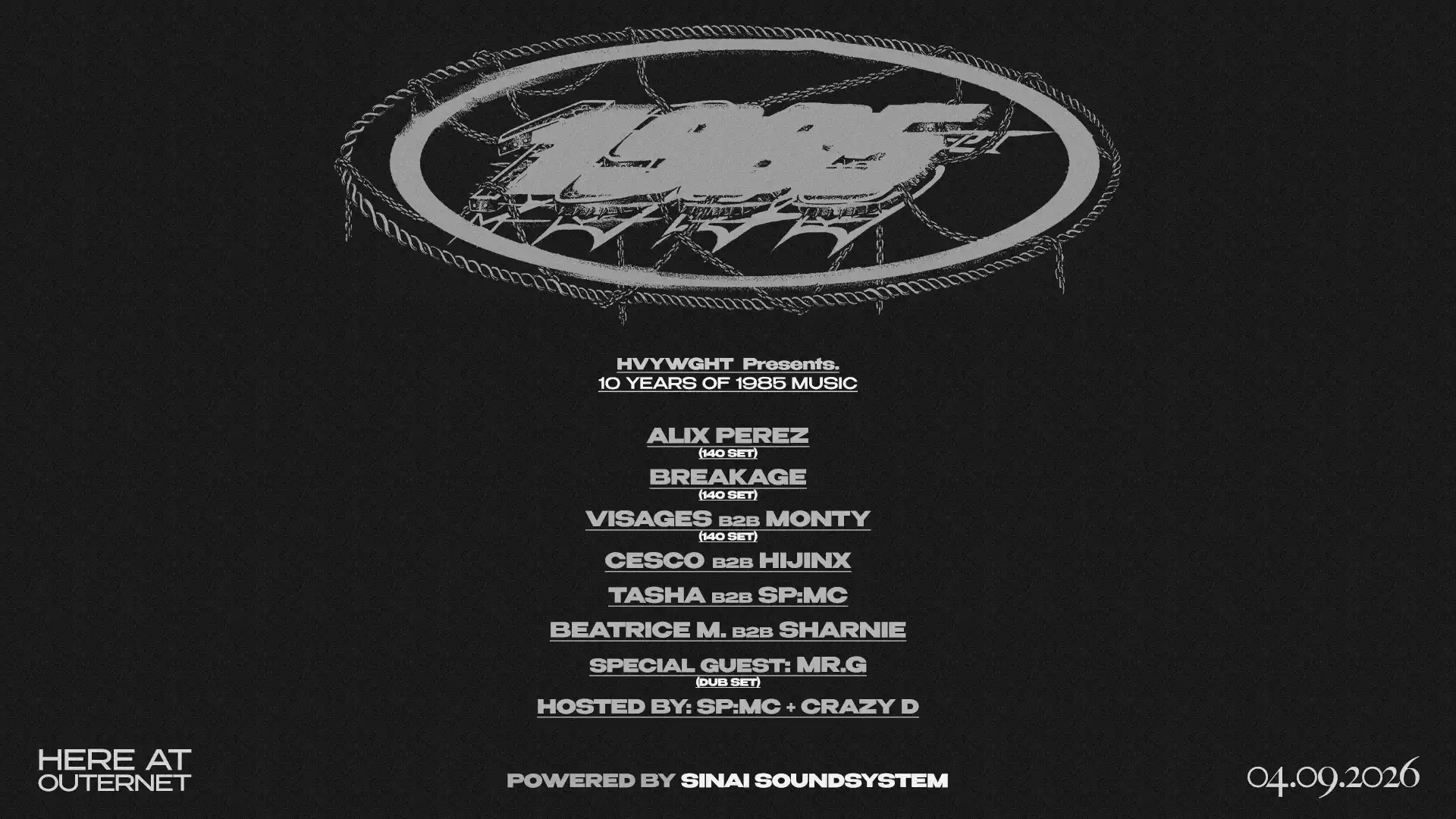 HVYWGHT x 10 Years of 1985: Alix Perez (140 set) event poster