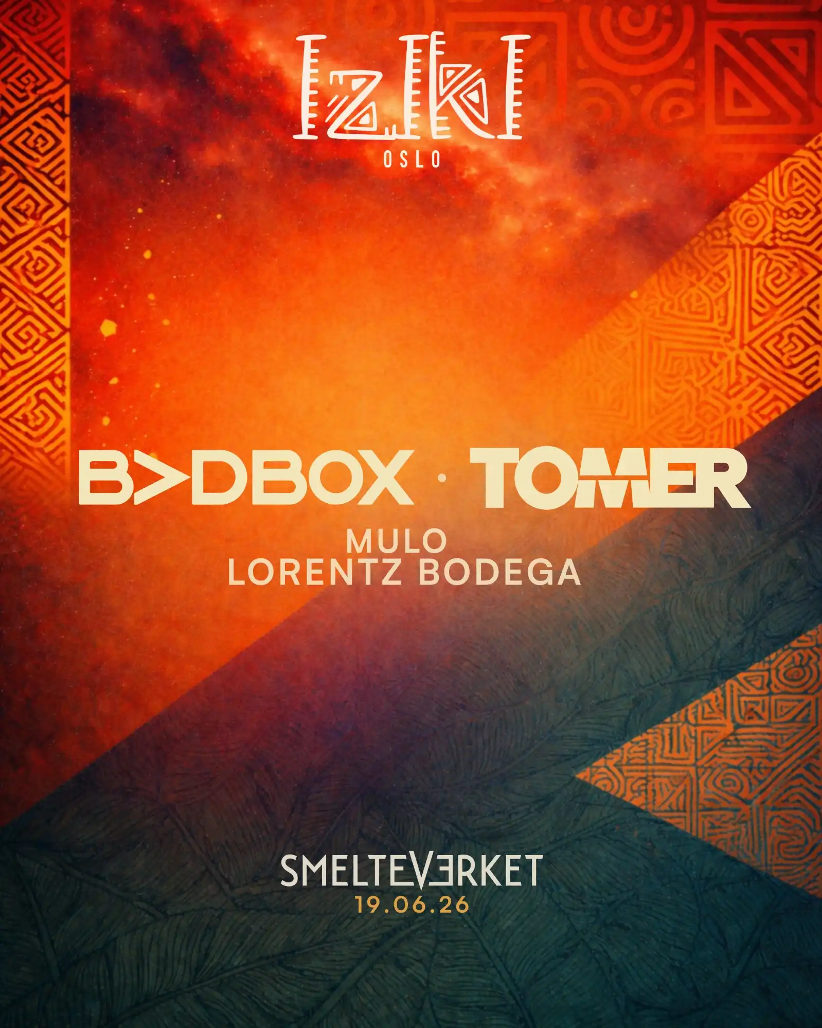 IZIKI x Smelteverket - BADBOX & TOMER event poster