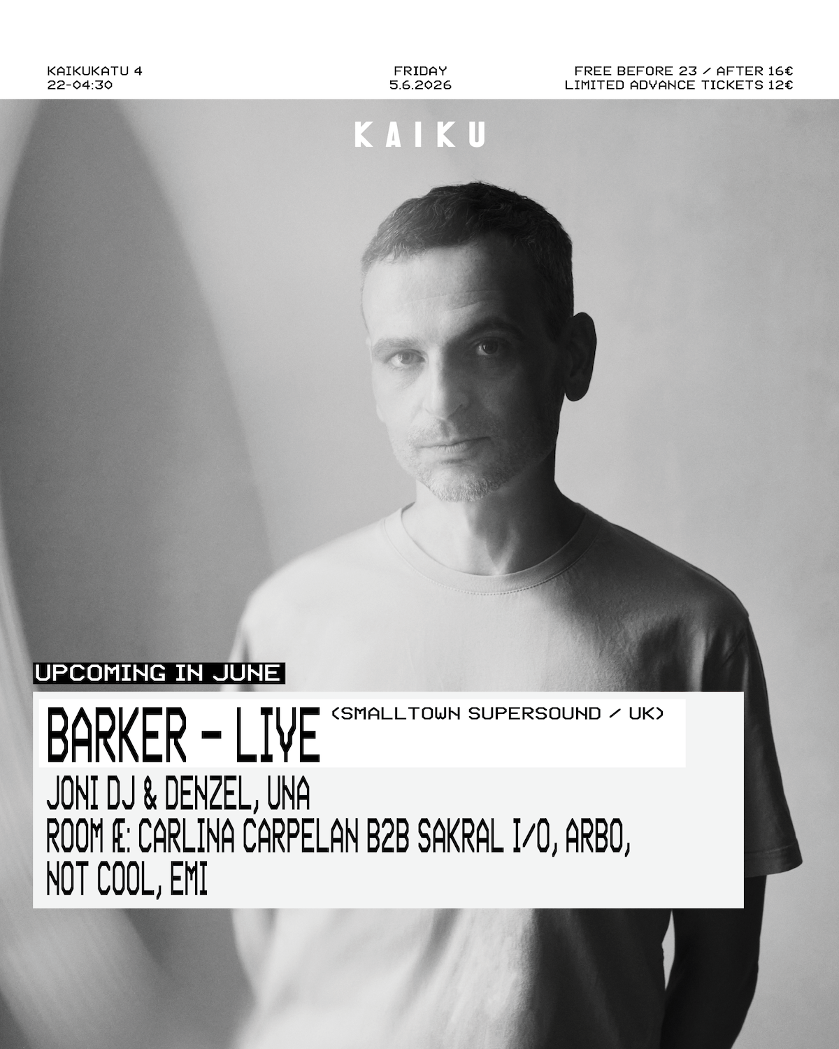 Kaiku presents: Barker – LIVE (UK) event poster