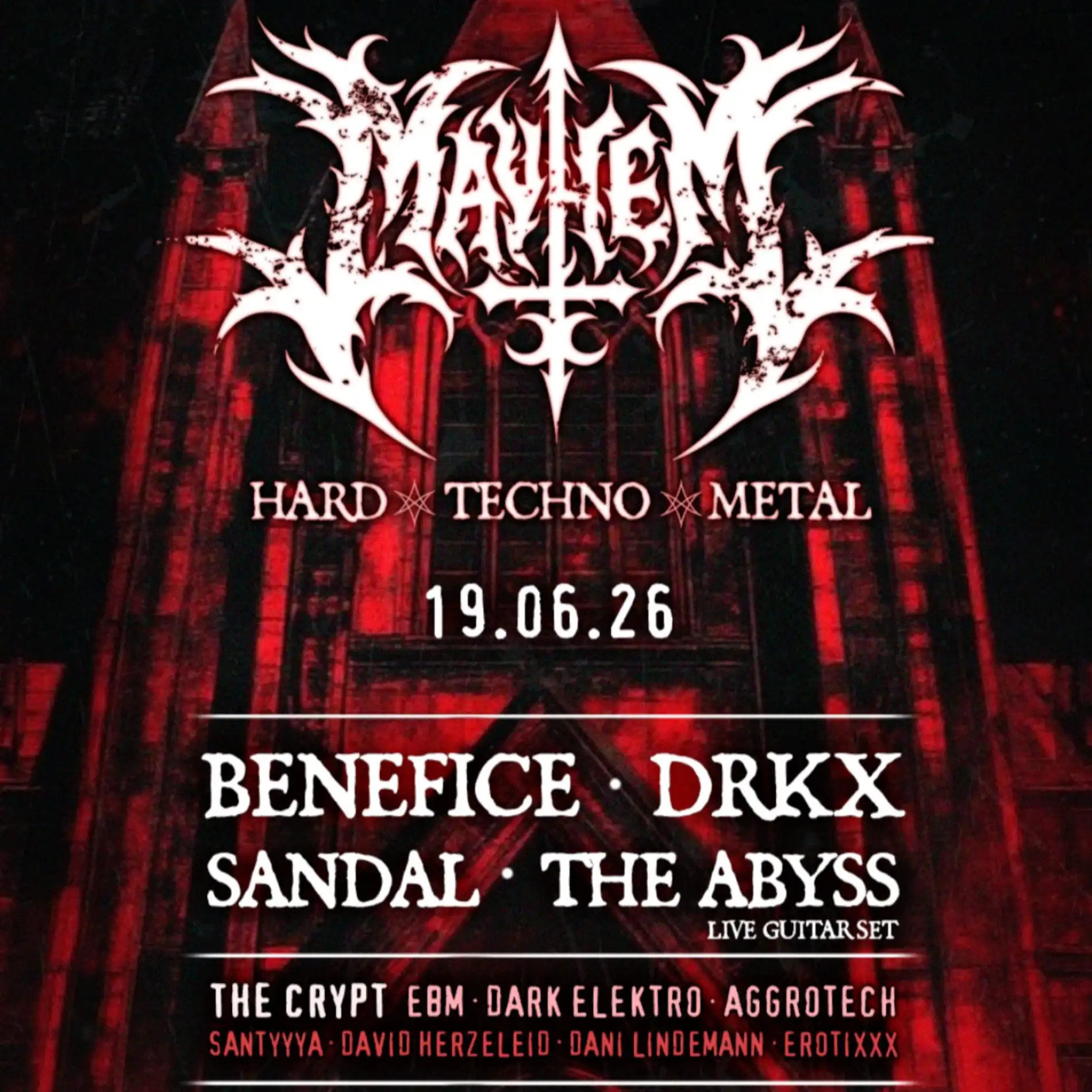 Mayhem - Hard Techno Metal event poster