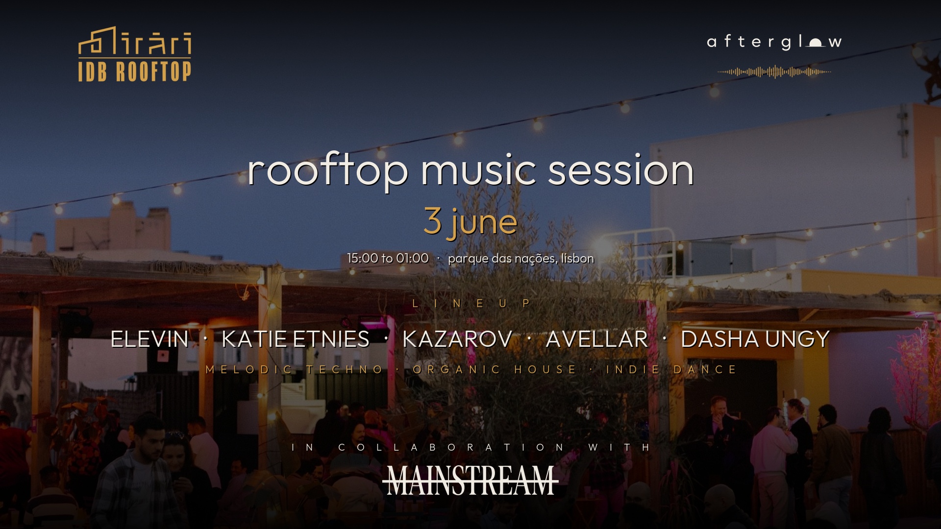 afterglow rooftop session · NOTMAINSTREAM · jun 3 · IDB event poster