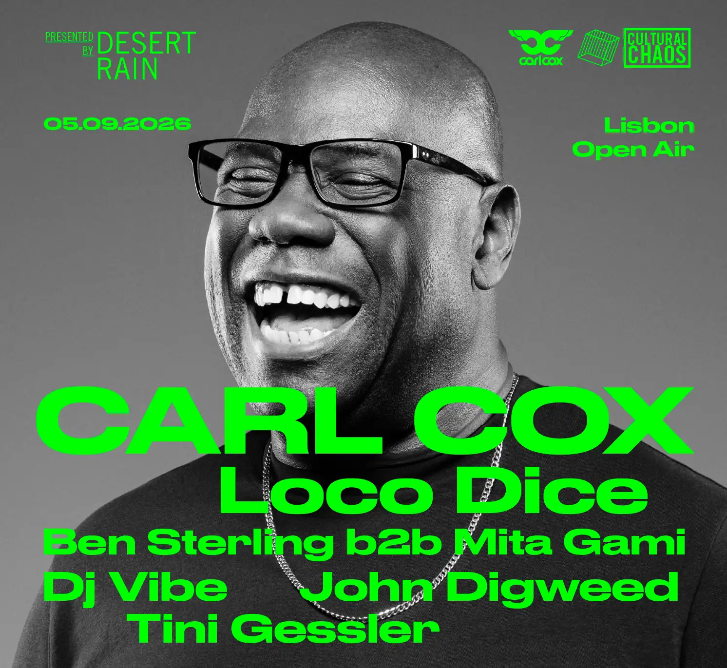 Carl Cox - Lisbon 2026 event poster
