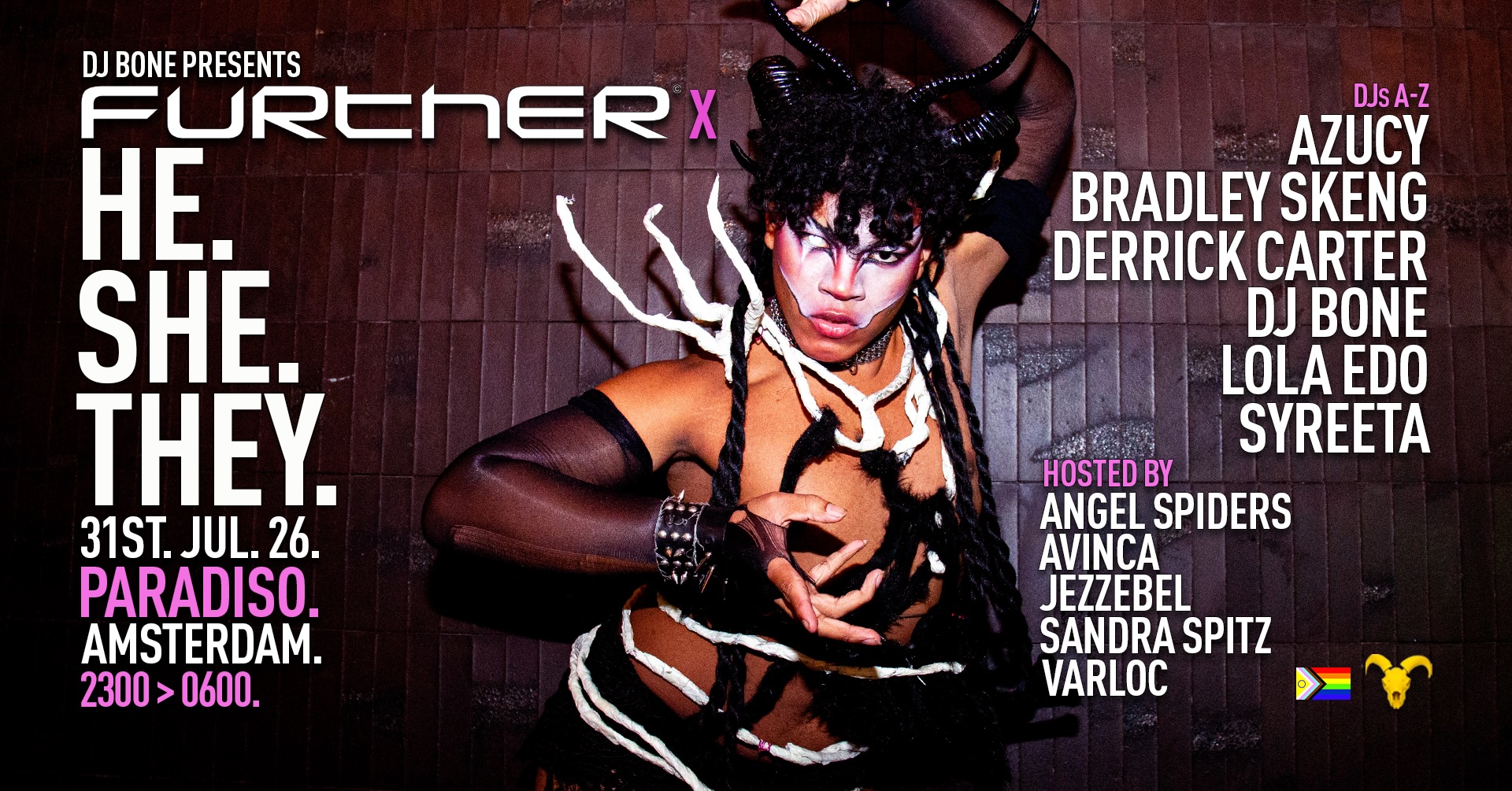 DJ Bone presents: FURTHER x HE.SHE.THEY. World Pride event poster