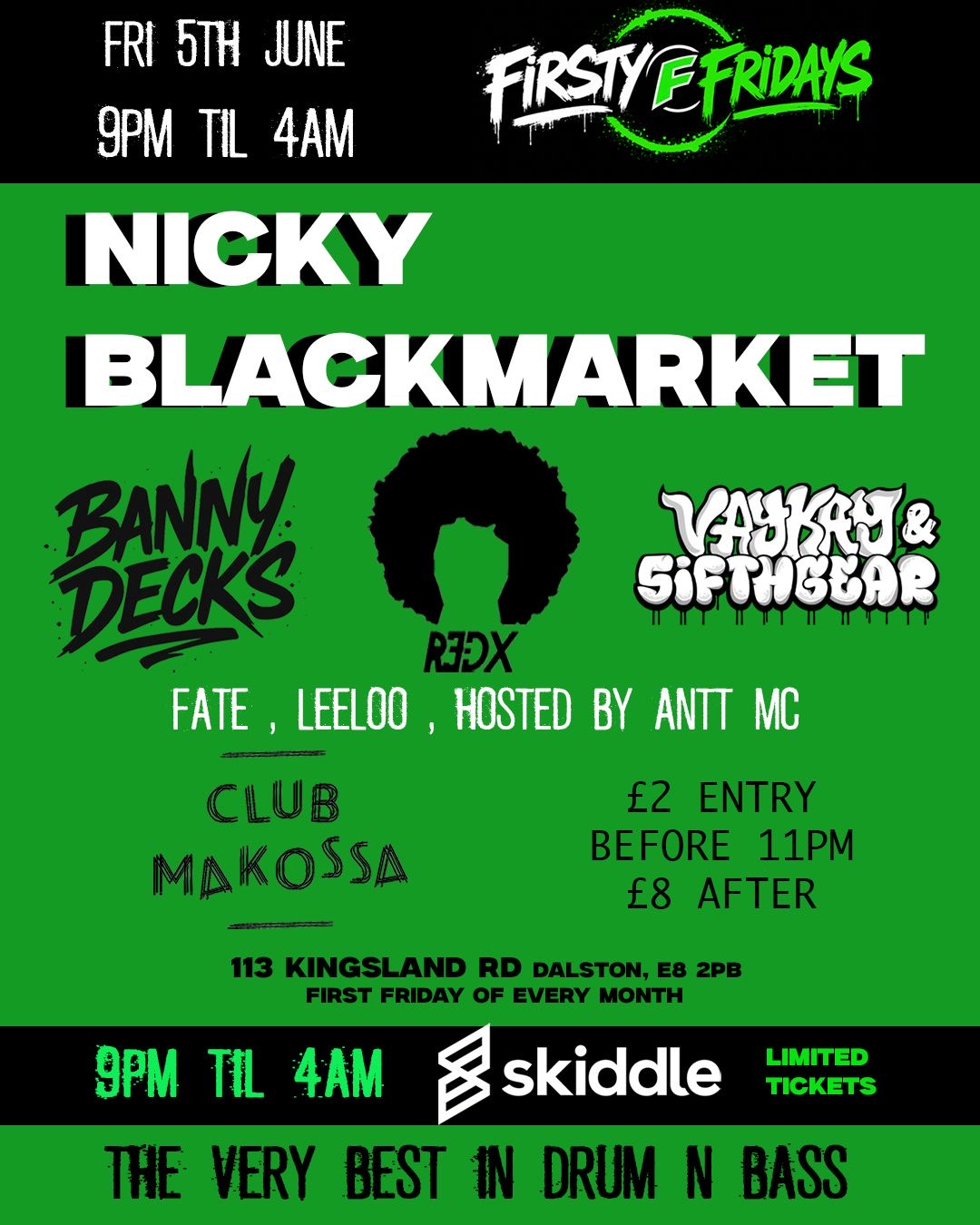 Nicky Blackmarket at Firsty Fridays event poster